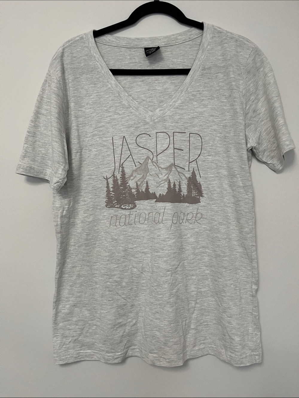 Women’s T Shirt Large Jasper Heathered Grey Cotton Blend Tee V neck Jasper